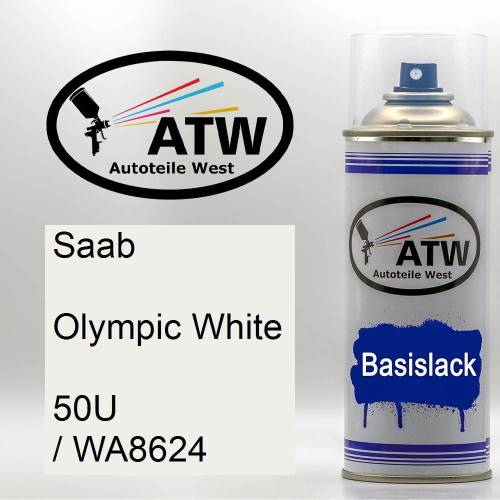 Saab, Olympic White, 50U / WA8624: 400ml Sprühdose, von ATW Autoteile West.